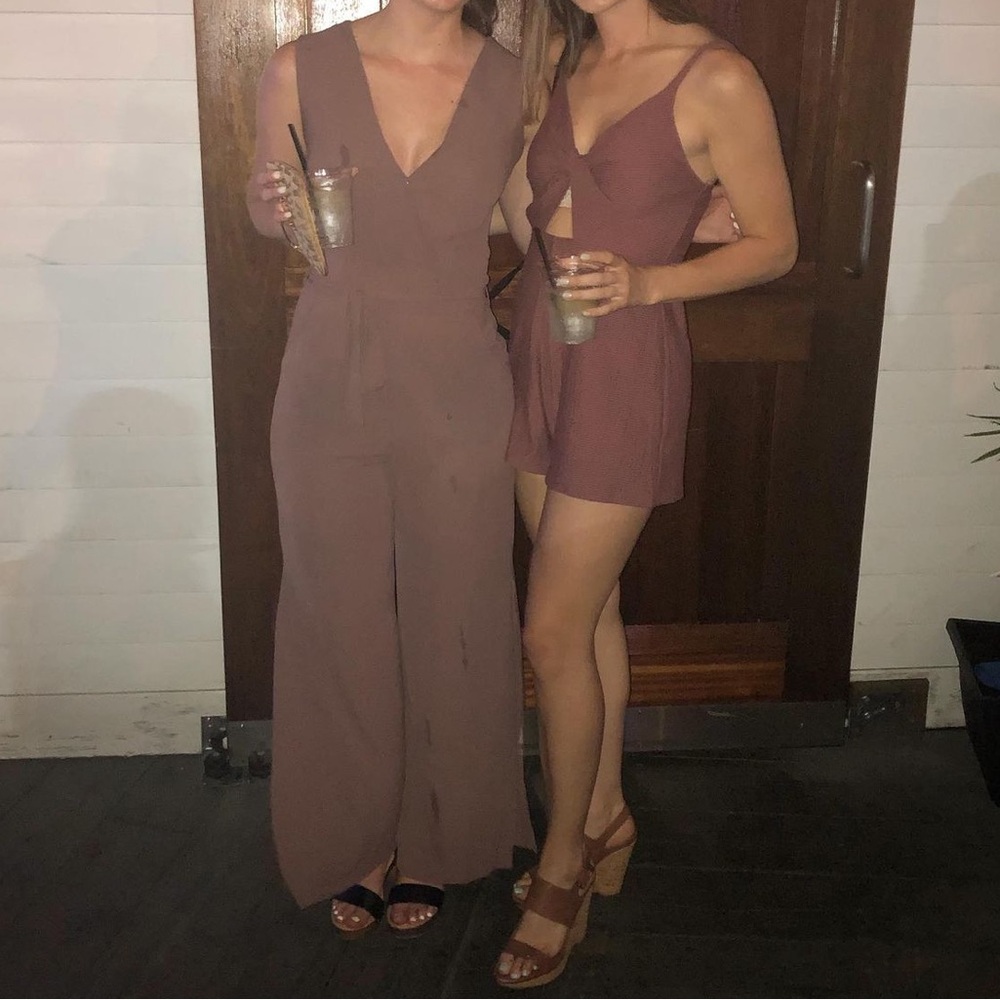 Wide split leg dark mauve jumpsuit